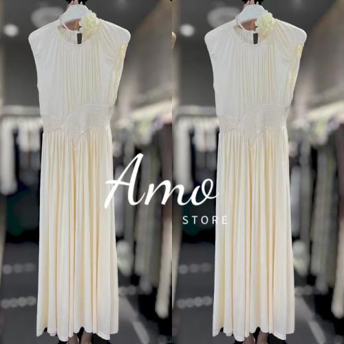 فستان طويل بخصر مرن مشغول بخياطه زم شكل انسيابي MA...