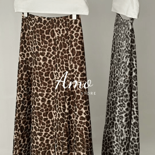 تنورة طويلة ماكسي خامة ناعمة مشجرة ب نقشة الفهد كش...