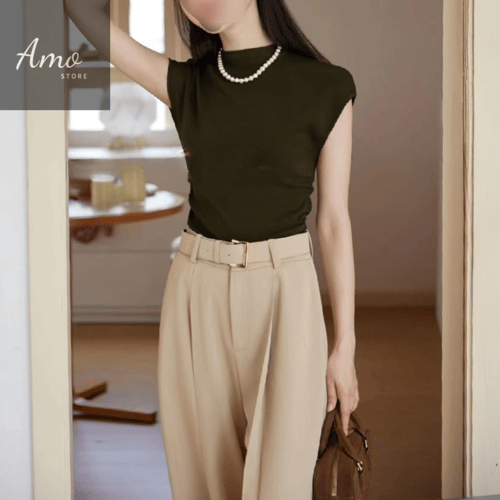 بنطلون طويل رسمي أنيق بحزام لون بيج MATR7060DQ