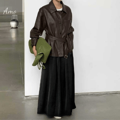 تنورة طويلة ماكسي لون أسود خصر مرن قصة كوين خامة ن...