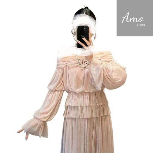 فستان ماكسي لون زهر وردي تصميم كلاسيك يظهر جمالك و...