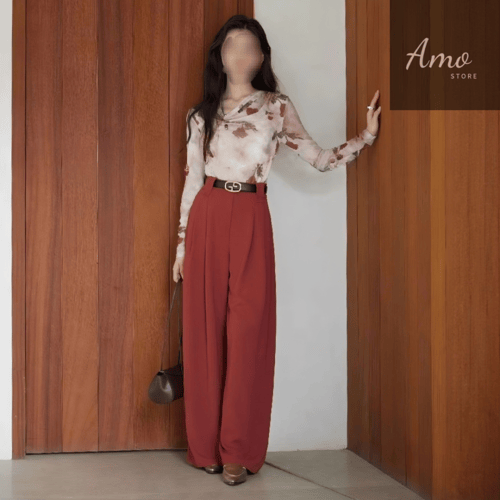 بنطلون طويل رسمي أنيق بحزام لون أحمر ناري MATR7053...