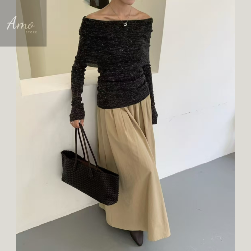 تنورة ماكسي طويل خصر مرن مع حزام خامه باردة حسب ال...