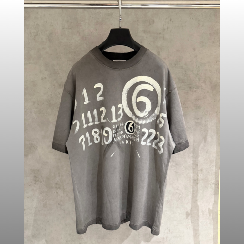 تي شيرت رجالي قطن لون رمادي بأكمام قصيرة وياقة مدو...