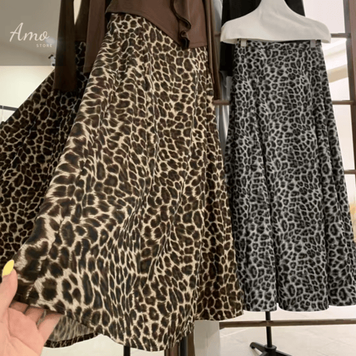 تنورة طويلة ماكسي خامة ناعمة مشجرة ب نقشة الفهد كش...