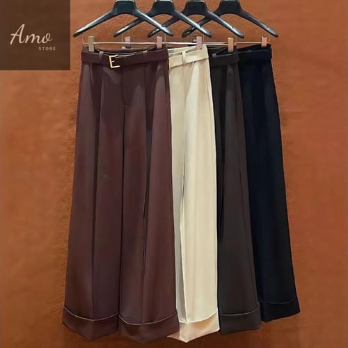 بنطلون طويل رسمي أنيق بحزام لون عنابي برغندي ترند...