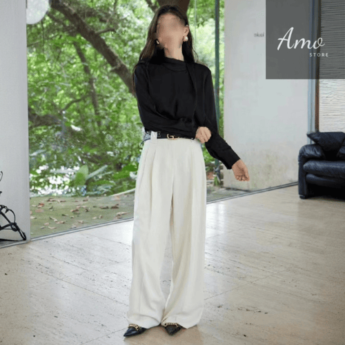 بنطلون طويل رسمي أنيق بحزام لون أبيض اوف وايت MATR...