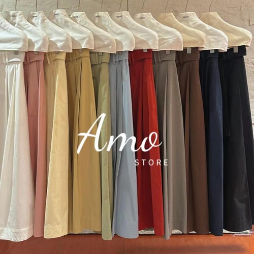 بنطلون رسمي طويل بحزام قماش قطن قصة الارجل واسعه M...