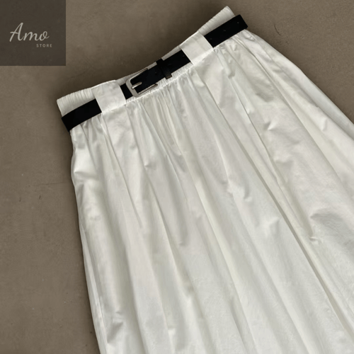 تنورة ماكسي طويل خصر مرن مع حزام خامه باردة حسب ال...