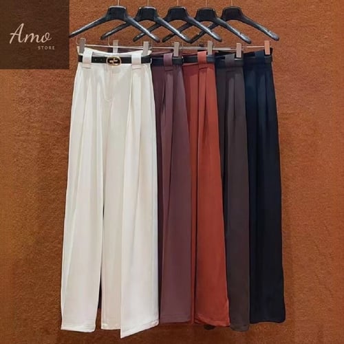 بنطلون طويل رسمي أنيق بحزام لون عنابي برغندي ترند...