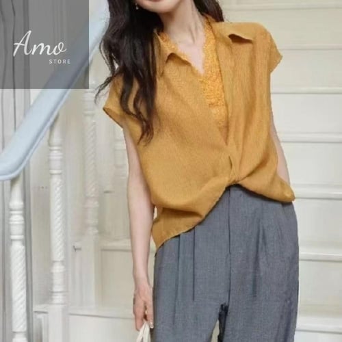 بلوزة ناعمة مع بدي دانتيل خامة ناعمة بدرابي لف MAB...