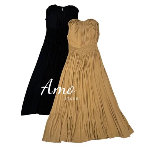 فستان طويل بخصر مرن مشغول بخياطه زم شكل انسيابي MA...