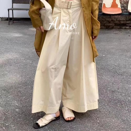 بنطلون رسمي طويل بحزام قماش قطن قصة الارجل واسعه M...