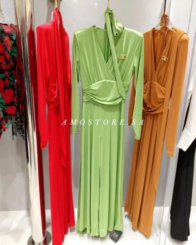 جمبسوت نسائي سهرة سواريه لون أحمر بحزام لف على الخ...