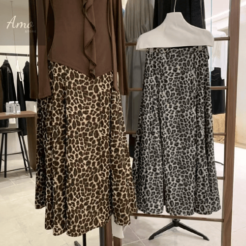 تنورة طويلة ماكسي خامة ناعمة مشجرة ب نقشة الفهد كش...