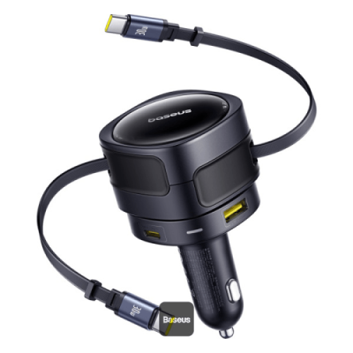 شاحن سيارة + كيبل مدمج تايب سي و منفذ تايب سي و يو...