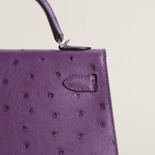 Kelly mini 19cm Ostrich leather, P9 Anemone PHW .
