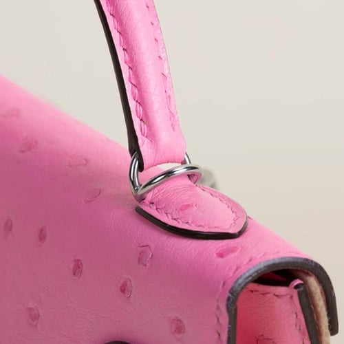 Kelly mini 19cm Ostrich leather, L4 Rose Bubblegum...