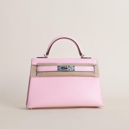 Kelly mini 19cm Chevre leather, 3Q Rose sakura .