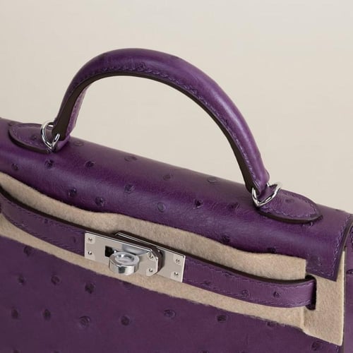 Kelly mini 19cm Ostrich leather, P9 Anemone PHW .