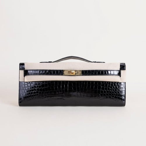 . Kelly cut 31cm Shiny Porosus Croc leather