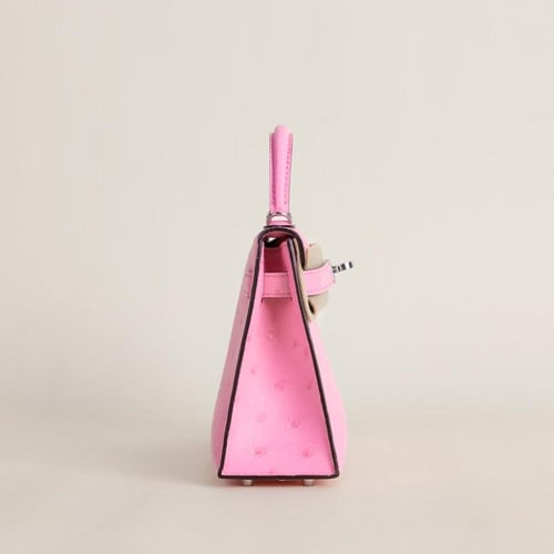 Kelly mini 19cm Ostrich leather, L4 Rose Bubblegum...