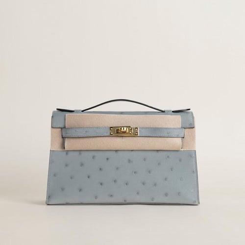 . Kelly Pochett 22cm Ostrich Leather
