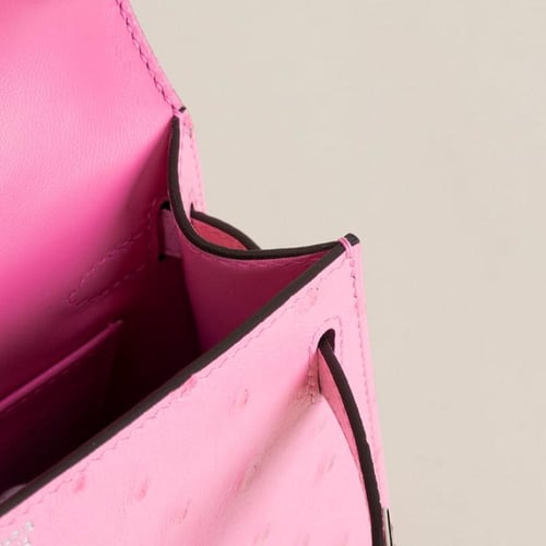 Kelly mini 19cm Ostrich leather, L4 Rose Bubblegum...
