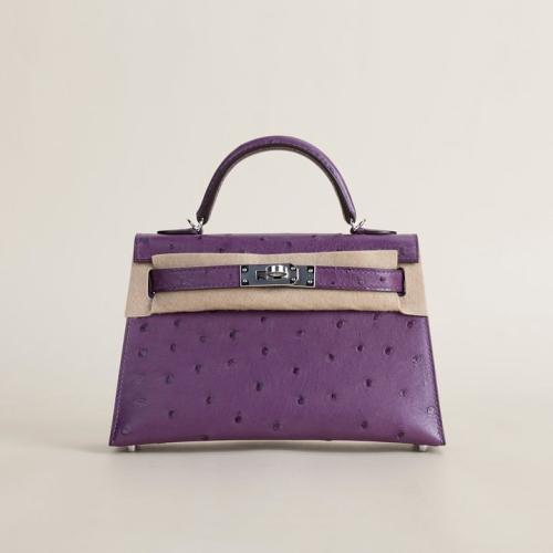 Kelly mini 19cm Ostrich leather, P9 Anemone PHW .