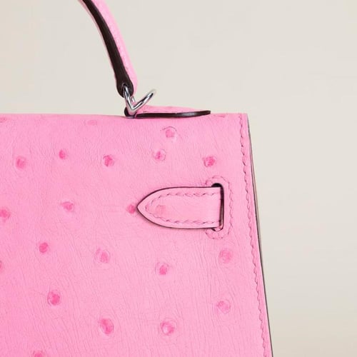 Kelly mini 19cm Ostrich leather, L4 Rose Bubblegum...