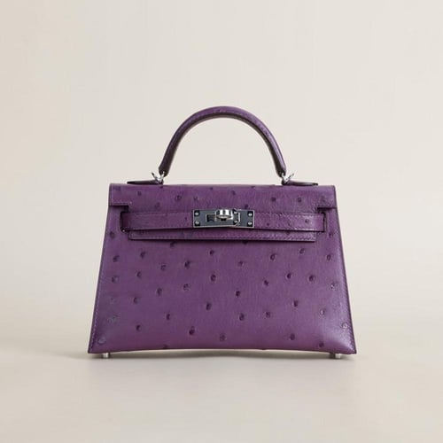 Kelly mini 19cm Ostrich leather, P9 Anemone PHW .