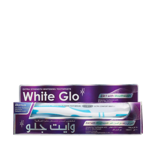معجون وايت جلو , 2 في 1 و غسول للفم , مع فرشاة