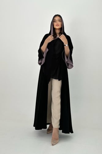 عباية كلوش اسود كريب اكمام مفتوحة