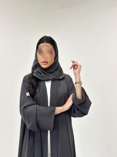 عباية كريب بارد مع ياقة امامية قصه نص كلوش