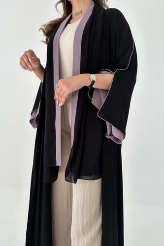 عباية كلوش اسود كريب اكمام مفتوحة