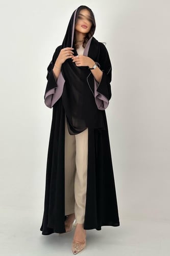 عباية كلوش اسود كريب اكمام مفتوحة