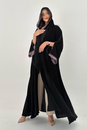 عباية كلوش اسود كريب اكمام مفتوحة