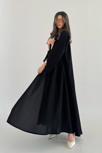 عباية سوداء كريب اكمام زري بفتحة