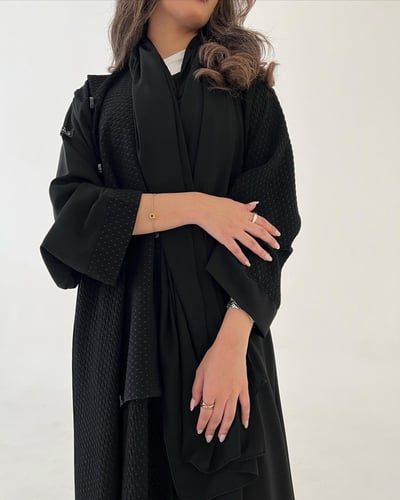 عباية نص اسود كلوش نص قماش اندونيسي نقش مميز مع أز...