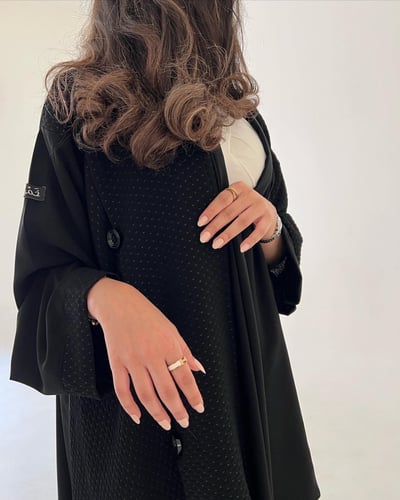 عباية نص اسود كلوش نص قماش اندونيسي نقش مميز مع أز...