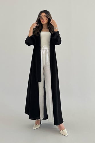 عباية سوداء كريب اكمام زري بفتحة