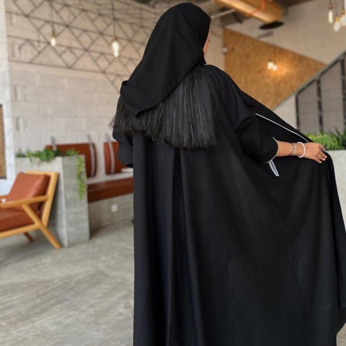 عبايه بقصة جاكيت و نص كلوش - قماش كريب كتان صيني و...