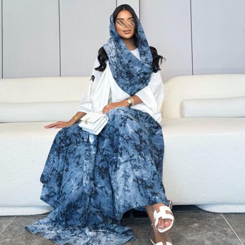 طقم عباية أزرق مشجر | مموج