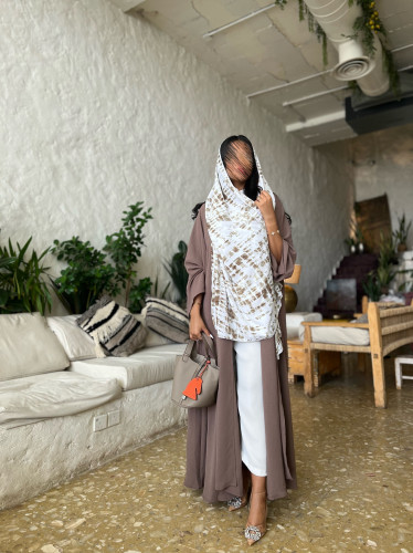 كريب امريكي بني فاتح - نص كلوش و طرحة كريب اندونيس...