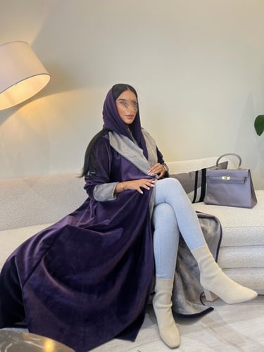 عباية فرو خزامى - طرحة شيفون