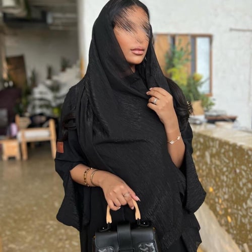 كريب امريكي اسود _ نص كلوش و طرحة شيفون