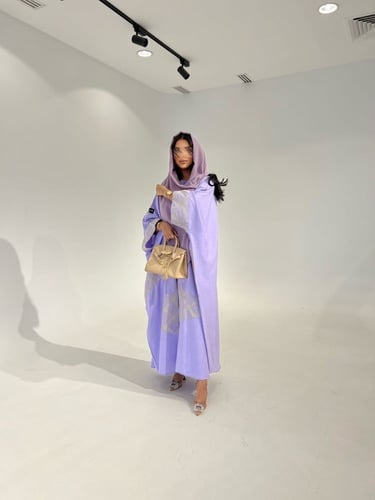 عباية فراشة موف - طرحة شيفون موف