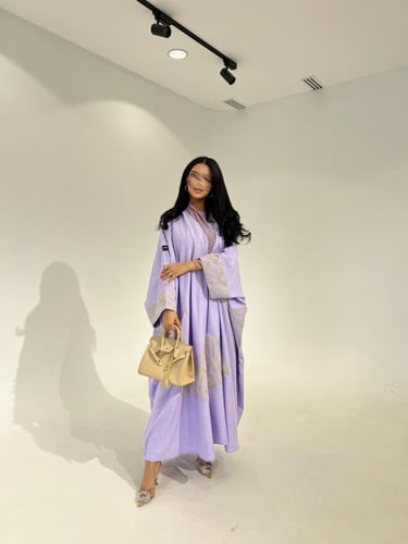 عباية فراشة موف - طرحة شيفون موف