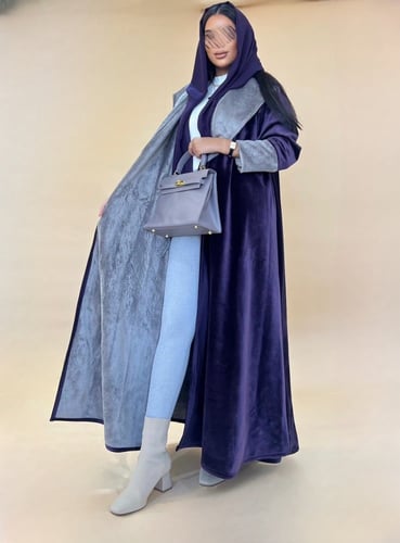 عباية فرو خزامى - طرحة شيفون