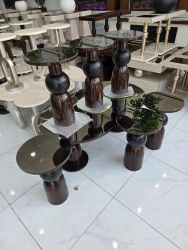طاولات 7 قطع مراية NEW لون بني معتق
